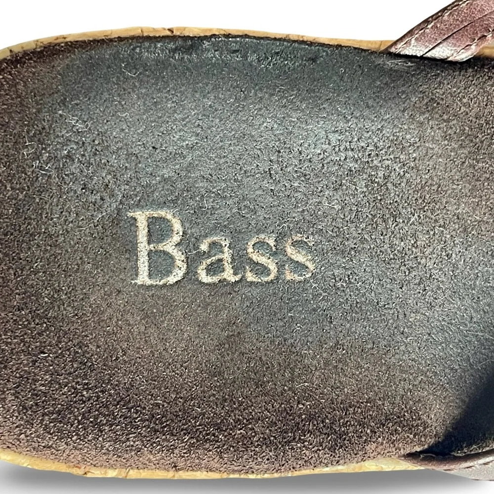 Bass Chianti Strappy Brown Leather Cork Slip-on Wedge Sandals Sz8 - Picture 7 of 9